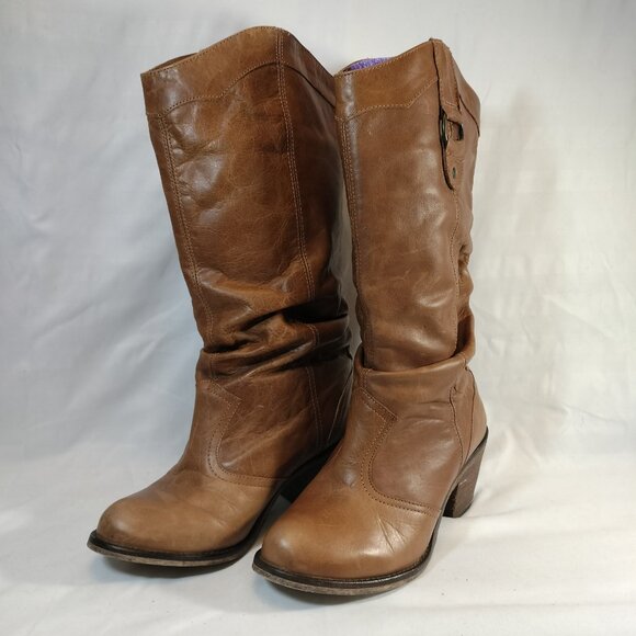 Steve Madden Cognac Leather Slouchy Cowboy Boots - Picture 7 of 9
